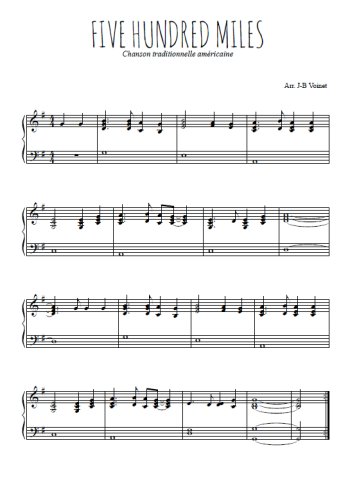 Téléchargez l'arrangement pour piano de la partition de Five Hundred Miles en PDF
